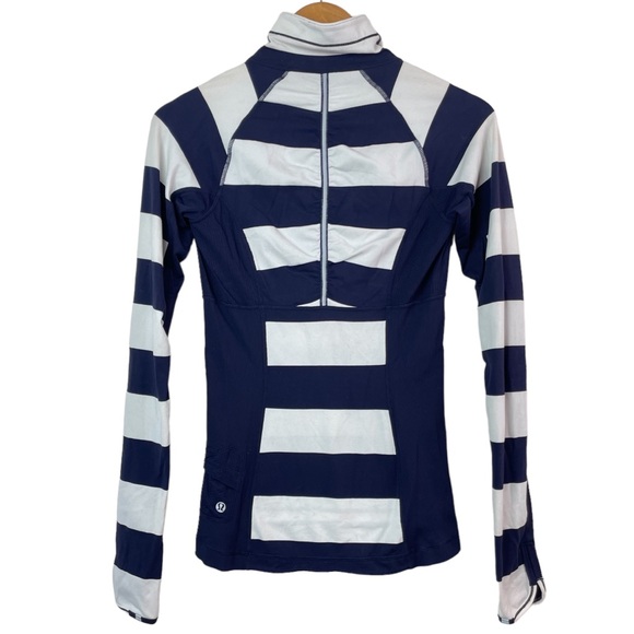 Lululemon Run Switch Back 1/2 Zip Pullover Wide Bold Stripe Blue White Size 4 - Picture 5 of 16